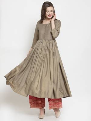 Grey & Golden Striped Anarkali Kurta 1