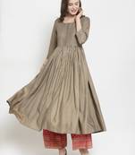 Grey & Golden Striped Anarkali Kurta