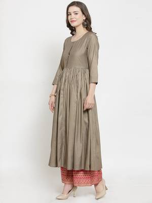 Grey & Golden Striped Anarkali Kurta 2