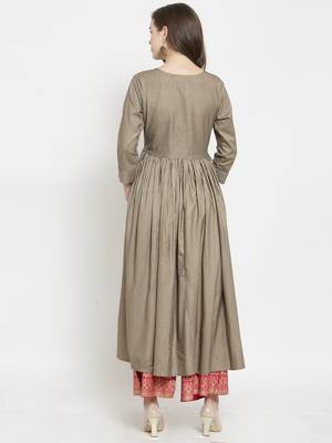 Grey & Golden Striped Anarkali Kurta 3