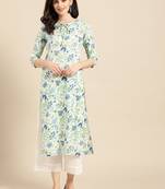 White,Blue And Green Floral Printed Straight Kurta