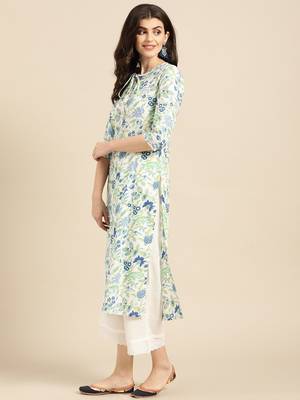 White,Blue And Green Floral Printed Straight Kurta 2