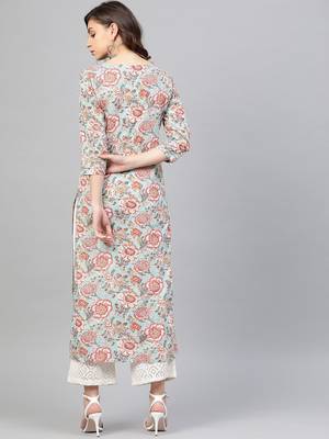 varanga women sea green red printed straight kurta 1