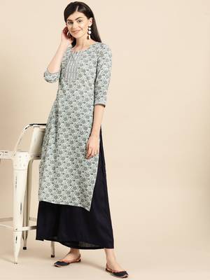 White Floral Printed Kurta 2