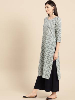 White Floral Printed Kurta 3