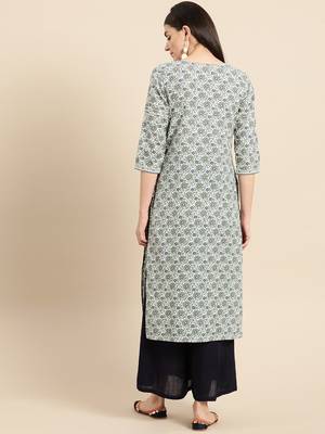 White Floral Printed Kurta 4