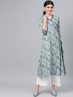 Green & Blue Printed Angrakha A Line Kurta 1
