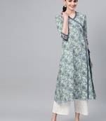 Green & Blue Printed Angrakha A Line Kurta
