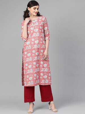 Onion Pink Printed Straight Kurta 1
