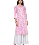 Pink And White Printed Kurta