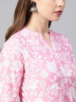 Pink And White Printed Kurta 4