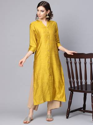 Mustard Yellow Dobby Weave Woven Design Straight Kurta 2