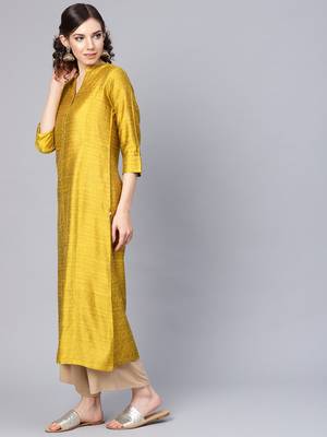 Mustard Yellow Dobby Weave Woven Design Straight Kurta 3