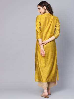 Mustard Yellow Dobby Weave Woven Design Straight Kurta 4