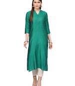 Women Green Woven Design Straight Kurta