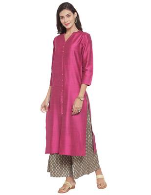 Wine Silk Straight Kurta 2