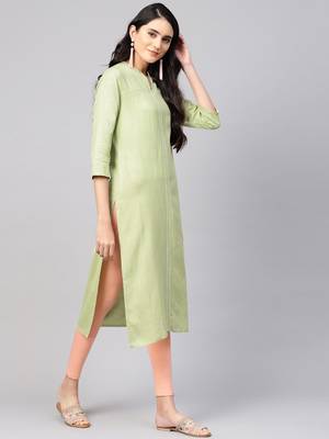 varanga women sea green solid straight kurta 2