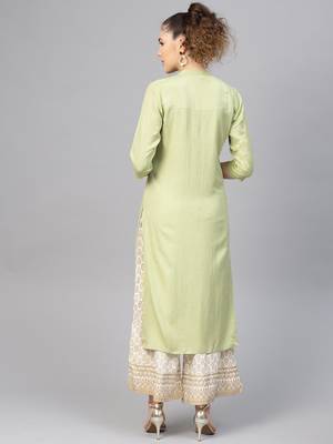 varanga women sea green solid straight kurta 3