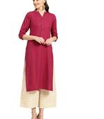 Magenta Four Botton Straight Kurta With Roll Up Sleeves.