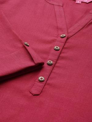 Magenta Four Botton Straight Kurta With Roll Up Sleeves. 5