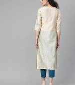 varanga off white straight kurta with thread embroidery on neckline and sleeves