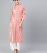 Peach Coloured & Off White Handloom Striped Straight Kurta