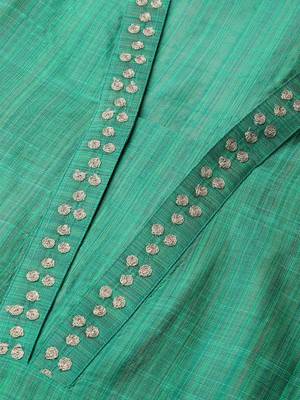 Sea green Straight kurta with zari embroidery on neckline and sleeves. 2