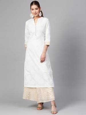 Women White Printed Straight Kurta 1