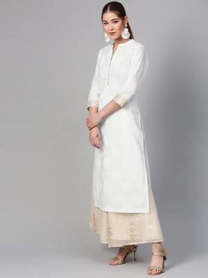 Women White Printed Straight Kurta 2