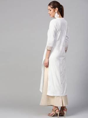 Women White Printed Straight Kurta 4