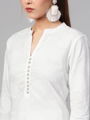 Women White Printed Straight Kurta 5