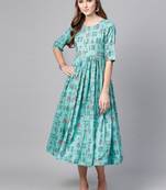 Women Turquoise Blue Printed A line Dress