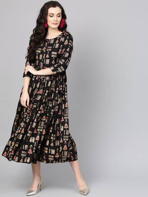 Black Printed Empire Dress 1