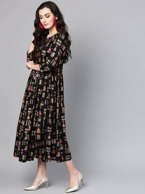 Black Printed Empire Dress 2