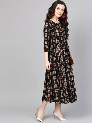 Black Printed Empire Dress 3