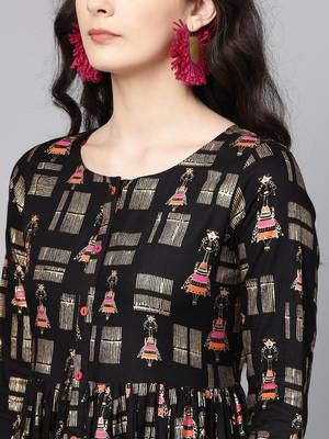 Black Printed Empire Dress 4