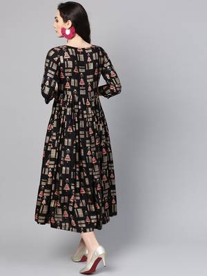 Black Printed Empire Dress 5