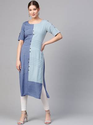Blue Colourblocked Straight Kurta 1