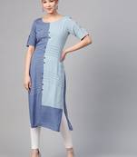 Blue Colourblocked Straight Kurta