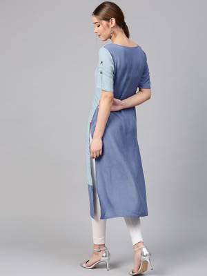 Blue Colourblocked Straight Kurta 2