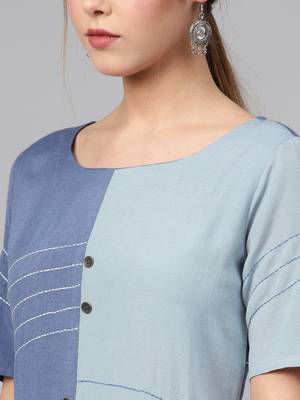 Blue Colourblocked Straight Kurta 3