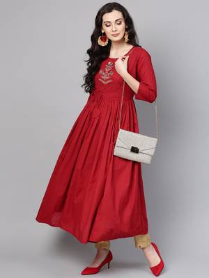 Maroon Embroidered A Line Kurta 1