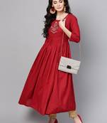 Maroon Embroidered A Line Kurta
