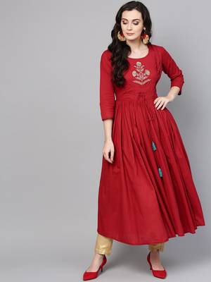 Maroon Embroidered A Line Kurta 2