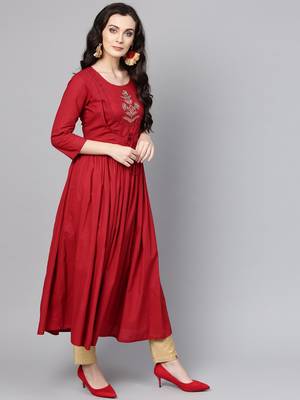 Maroon Embroidered A Line Kurta 3
