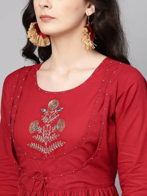 Maroon Embroidered A Line Kurta 4