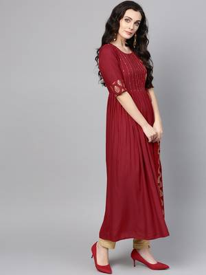 Maroon & Golden Printed Anarkali Kurta 3