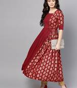 Maroon & Golden Printed Anarkali Kurta