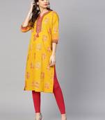 Yellow & Pink Screen Print Straight Kurta