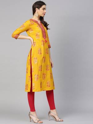 Yellow & Pink Screen Print Straight Kurta 2